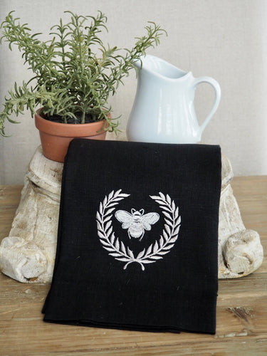 French Bee Handmade Embroidered Linen Tea Towel