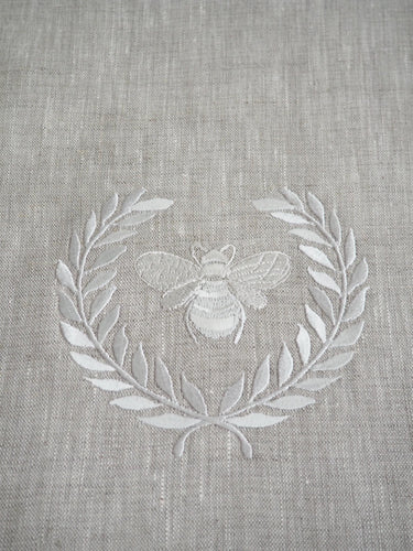 Handmade Linen Table Runner with Embroidered Bumblebee