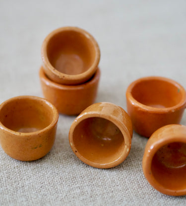 Vintage French Terracotta Orange Bird Seed Cups, Set of Two