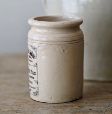 Vintage French Script Advertising Stoneware Crock