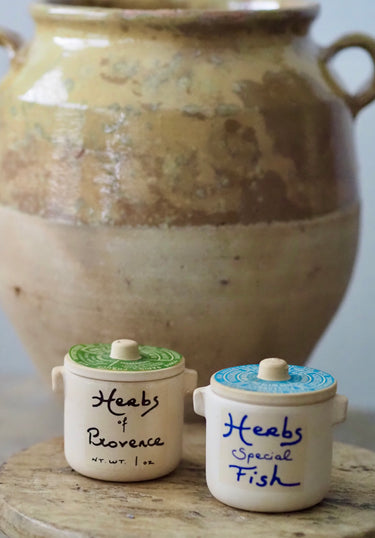 Vintage French Herbes De Provence & Special Fish Pots with Lids Set