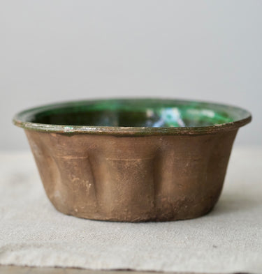 Vintage French Green Glazed Terracotta Bundt Mold