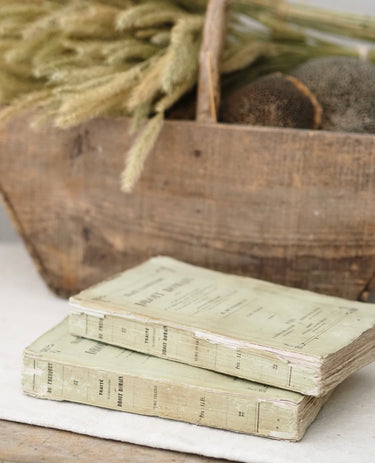Set of 2 Antique Olive Green French Rag Books – Volume 1 & 2