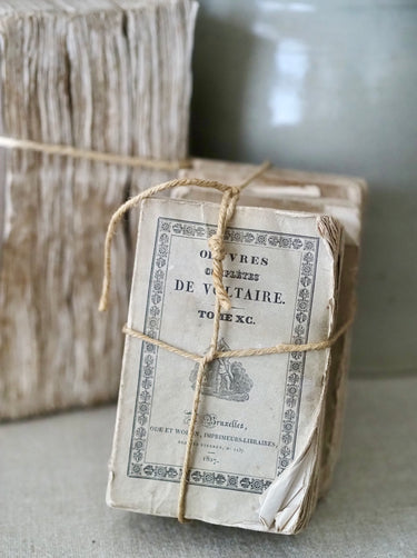 Set of 6 Small Antique French Brown Rag Books, Dated 1827