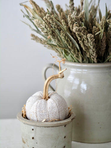 Handmade European Grain Sack 5" Pumpkin with Real Stem