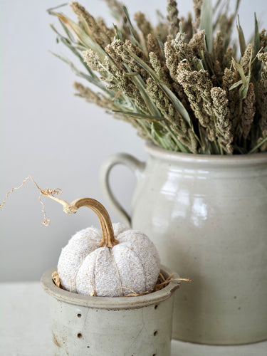 Handmade European Grain Sack 4" Pumpkin with Real Stem