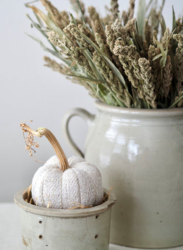Handmade European Grain Sack 4" Pumpkin with Real Stem