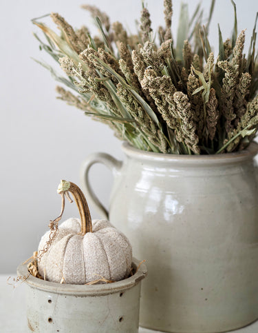 Handmade European Grain Sack 4" Pumpkin with Real Stem
